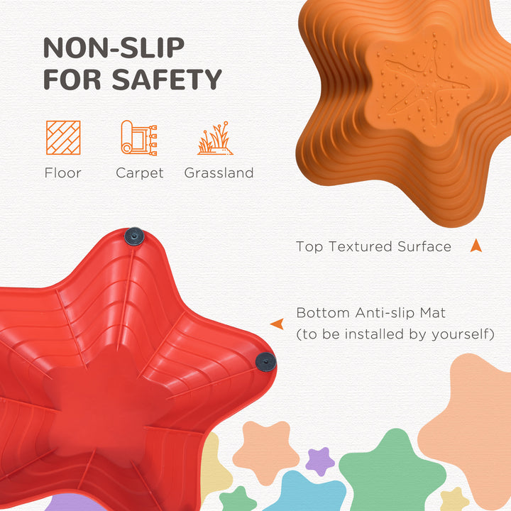 Outsunny 6PCs Larger Size Balance Stepping Stones for Kids with Non-slip Bottom, Stackable Obstacle Course Outdoor Indoor,  Play River Rocks with Starfish Style