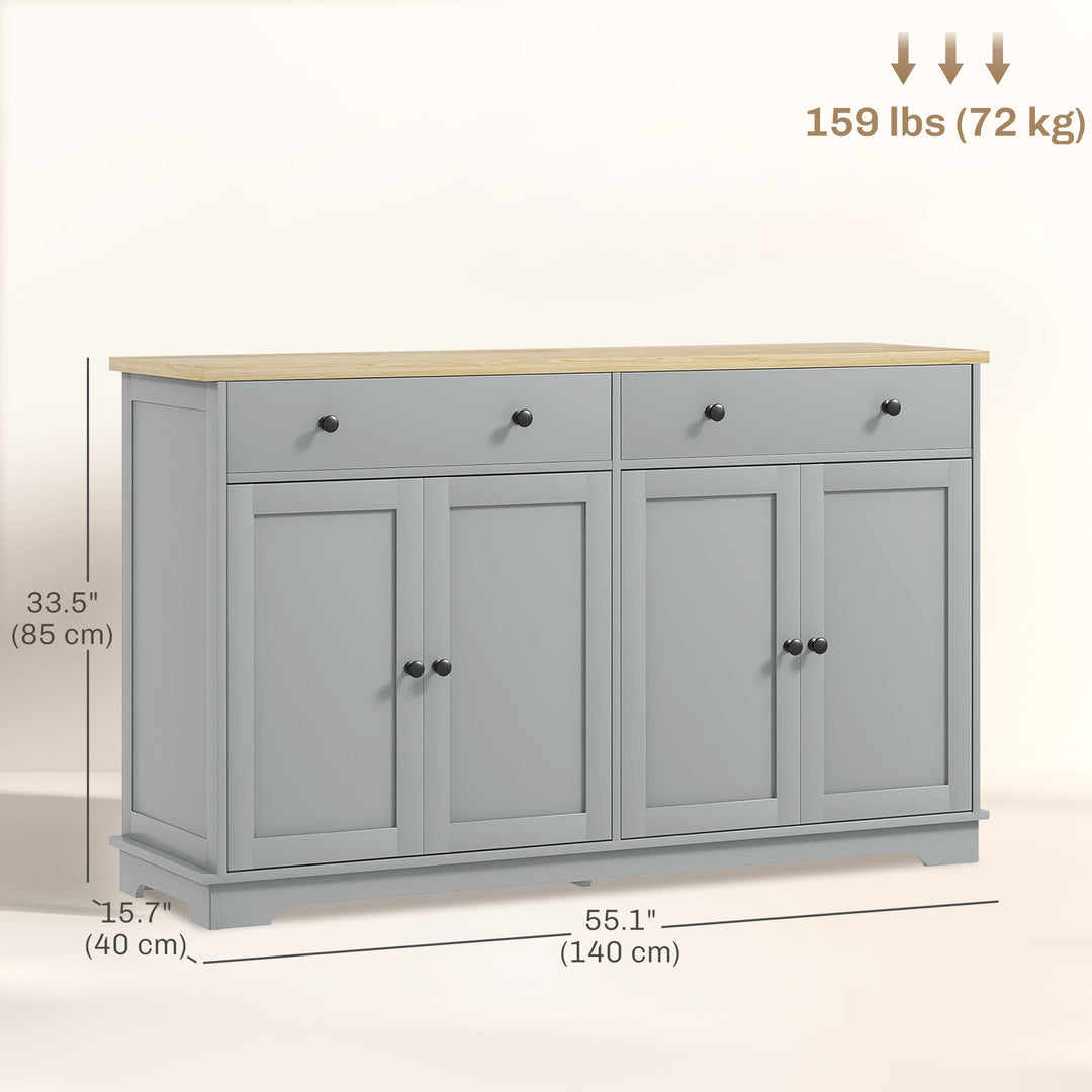 HOMCOM Modern Sideboard, Buffet Cabinet with Storage Drawers, Adjustable Shelves for Living Room, Dining Room, Entryway, White