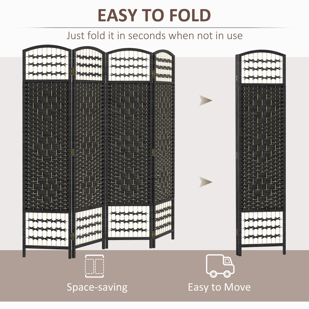 HOMCOM 4 Panel Folding Room Divider, Portable Privacy Screen, Wave Fiber Room Partition for Home Office, Natural