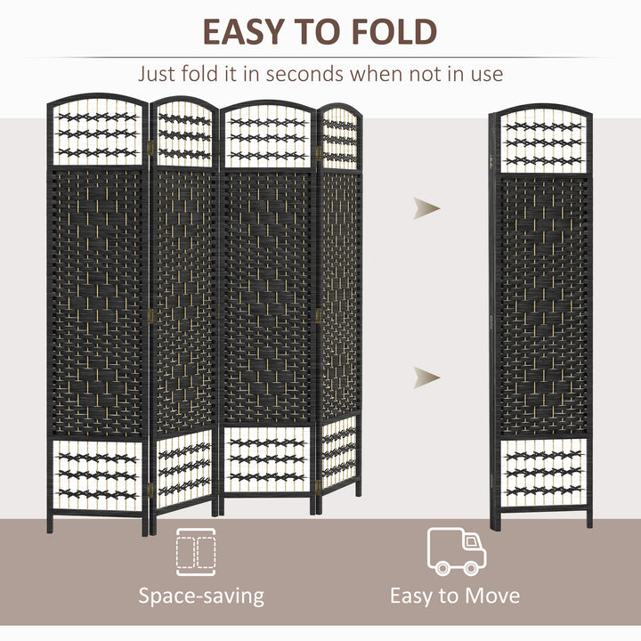 HOMCOM 4 Panel Folding Room Divider, Portable Privacy Screen, Wave Fiber Room Partition for Home Office, Natural