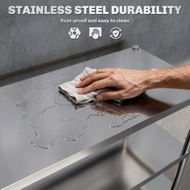 HOMCOM Bakers Rack, 5-Tier Stainless Steel Kitchen Storage Shelf with Adjustable Heights for Spices, Pots and Pans, Silver