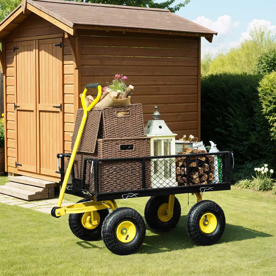 Outsunny 342L Utility Wagon Cart with Removable Mesh Sides to Convert into Flatbed for Beach Lawn Yard