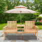 Outsunny Garden Bench for 2 Persons with Middle Table and Umbrella Hole, 2-Seater Outdoor Wooden Bench with Slat Design, Natural