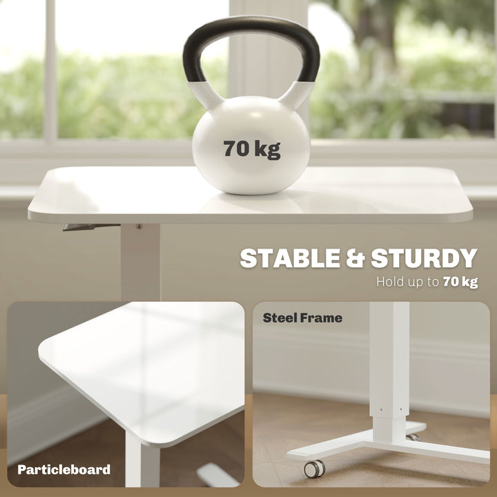 HOMCOM Pneumatic Standing Desk Adjustable Height, Mobile Stand Up Desk with Wheels, 43 Inch Portable Rolling Table, White