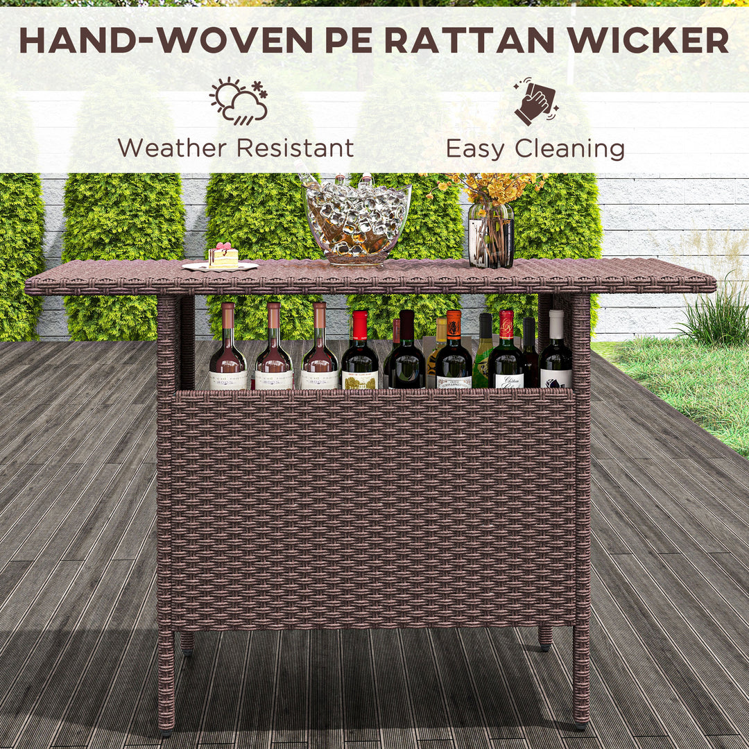 Outsunny Bar Height Outdoor Rattan Table, Patio Wicker Bar Table with 2 Storage Shelves, 55.1" x 18.5" x 37", Brown