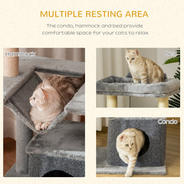 PawHut 39.25'' Cat Tree Tower Multi-Level Kitten House with Scratching Post Condo Hammock Bed Ball Toy - Grey