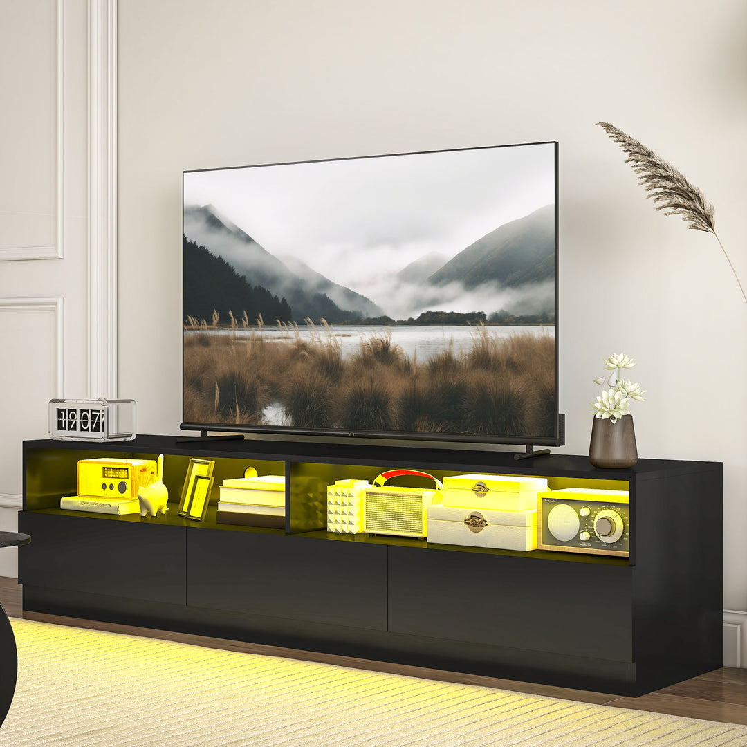 HOMCOM LED Lighted TV Stand for TVs up to 75", Modern TV Cabinet with Storage Drawers for Living Room, High Gloss White