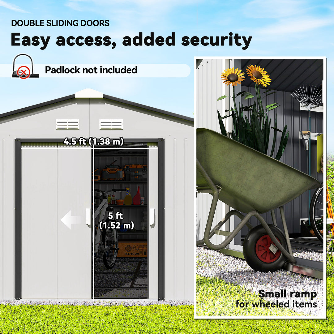 Outsunny 11' x 13'Garden Storage Shed w/ Foundation Kit Metal Tool Storage House w/ Double Doors Yellow