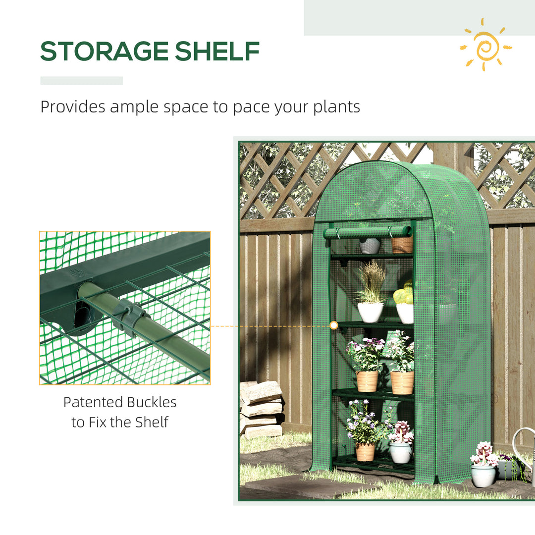 Outsunny Outdoor Mini Greenhouse, Portable Green House with Storage Shelves, Zippered Door, PE Cover, 31.5" x 19.3" x 63", Green