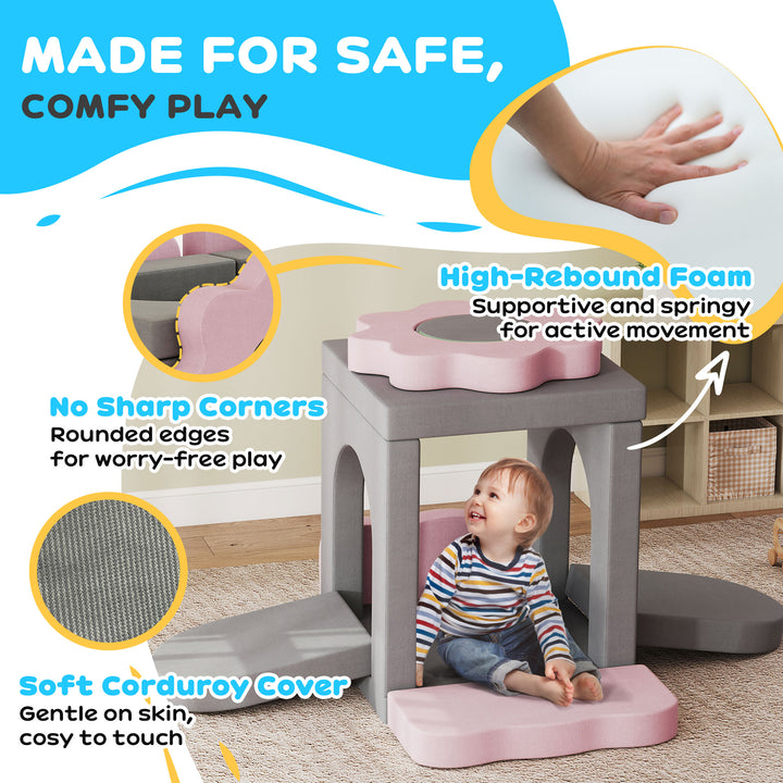 Qaba 12-Piece Climbing Toys for Toddlers with Ball Pit (Balls not Included), Indoor Climb and Crawl Activity Play Set, Grey