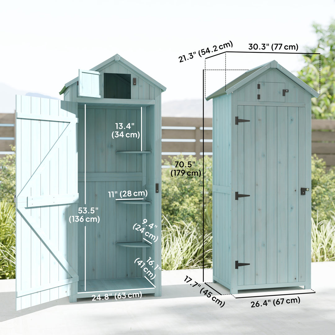 Outsunny 30" x 21" x 71" Garden Storage Shed, Outdoor Tool Utility Storage House  with 3 Tier Shelves and Roof, Blue