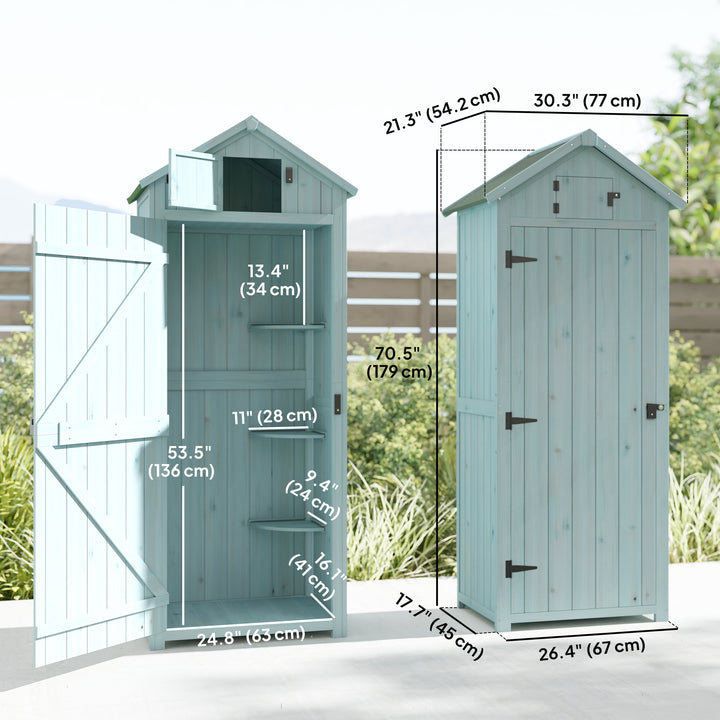 Outsunny 30" x 21" x 71" Garden Storage Shed, Outdoor Tool Utility Storage House  with 3 Tier Shelves and Roof, Blue
