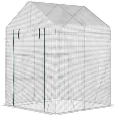 Outsunny 56" x 56" Walk-in Greenhouse Outdoor, Portable Gardening Plant Hot House with 2-Tier Shelf, Green