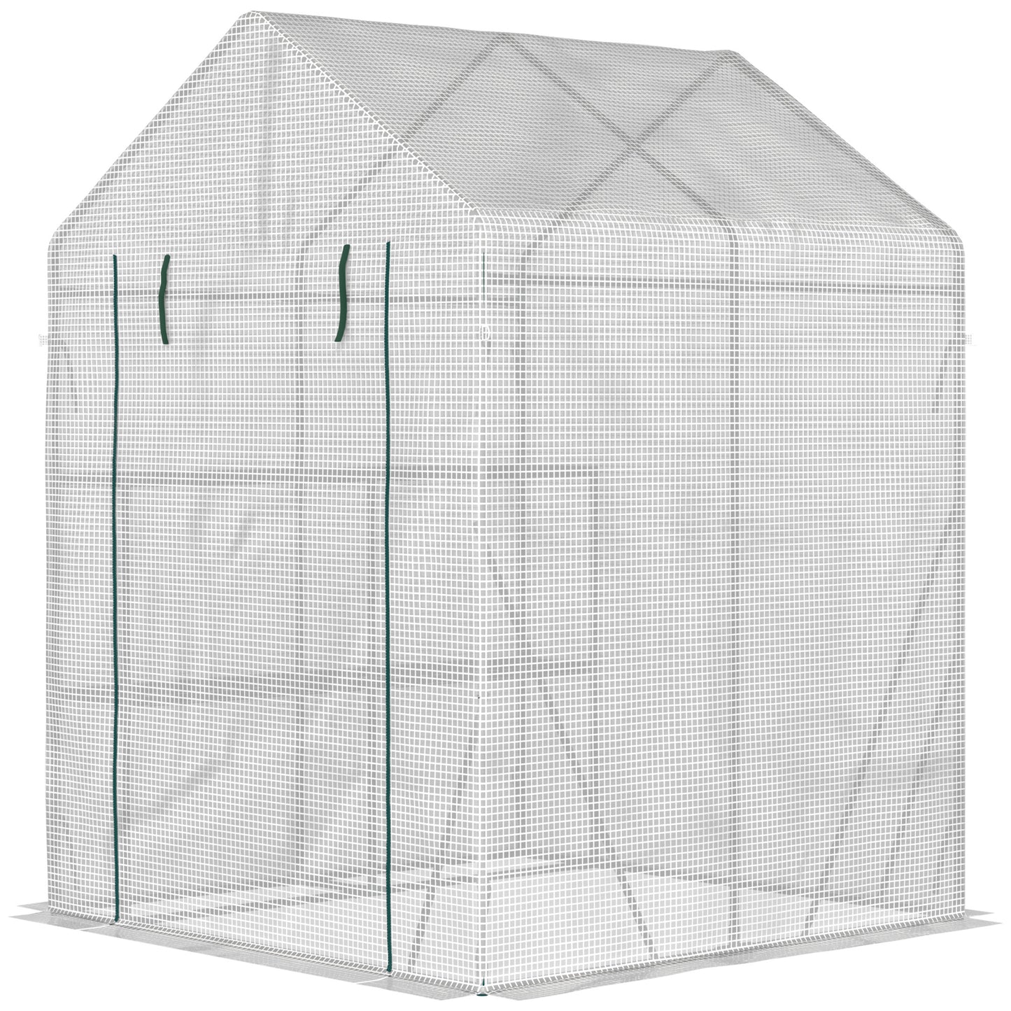 Outsunny 56" x 56" Walk-in Greenhouse Outdoor, Portable Gardening Plant Hot House with 2-Tier Shelf, Green