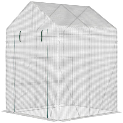 Outsunny 56" x 56" Walk-in Greenhouse Outdoor, Portable Gardening Plant Hot House with 2-Tier Shelf, Green