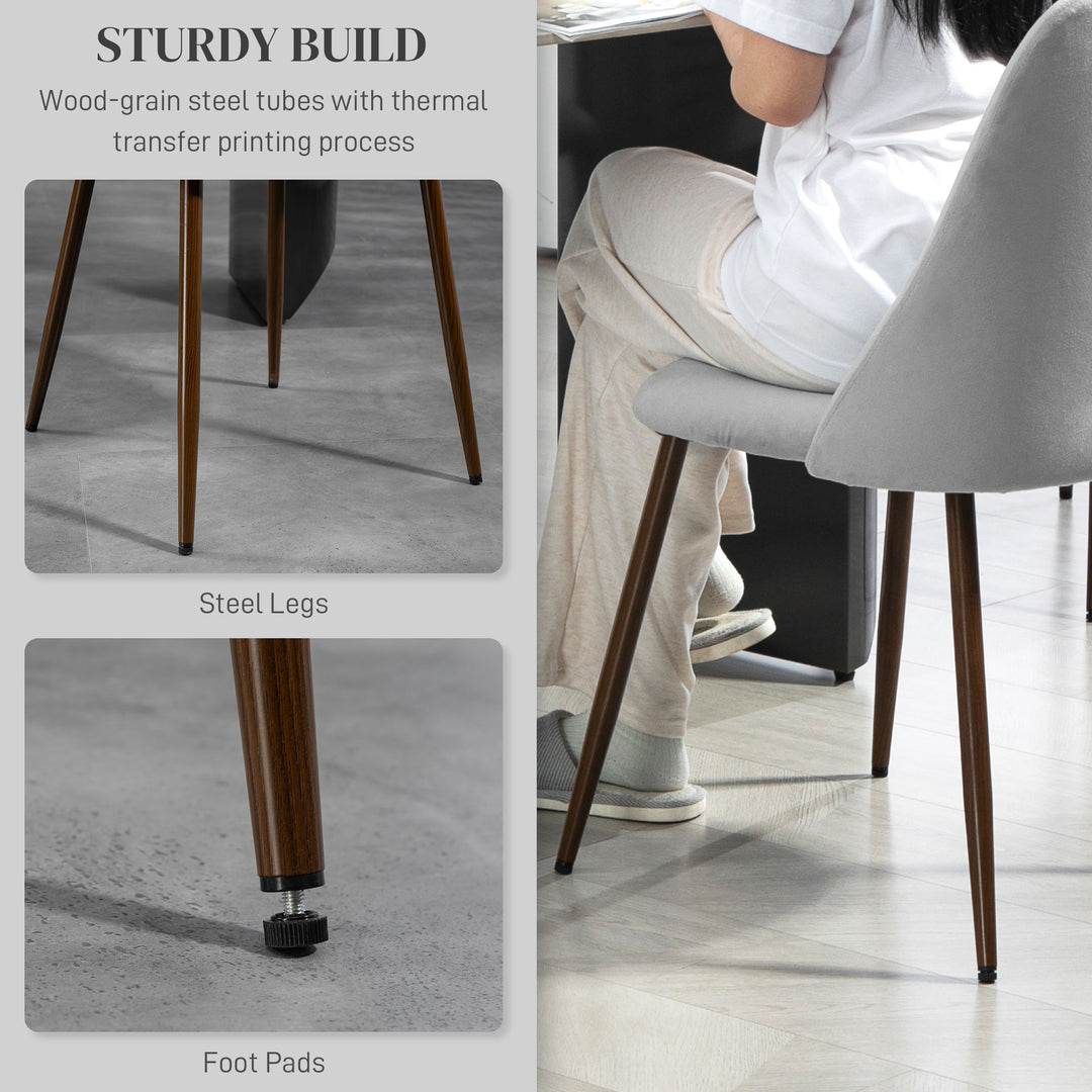 HOMCOM Upholstered Dining Chairs Set of 6, Velvet Accent Chair with Back and Wood-grain Steel Leg for Kitchen, Grey