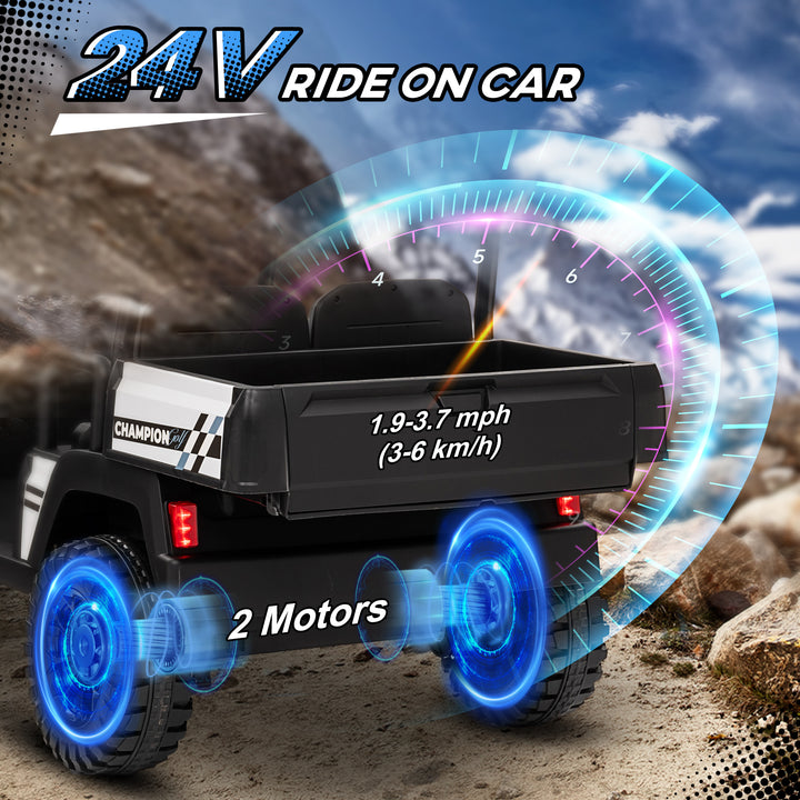 Qaba 24V 2 Seater Electric Car for Kids w/ Remote Control, 4 Wheels Spring Suspension, Soft Start, Storage, Sunshade, White