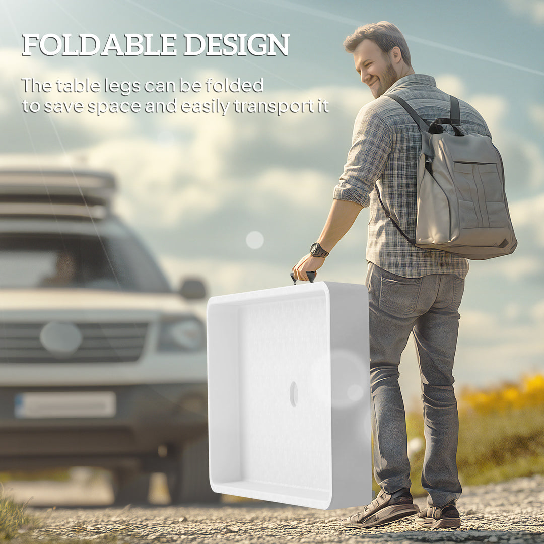 Outsunny 3.4ft Folding Ice Cooler Table with Drain, Outdoor Patio Party Cooler for Drinks, Fishing Cleaning Table with Storage Shelf for Picnic BBQ Camping Wedding, White