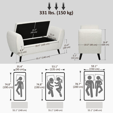 HOMCOM Upholstered Storage Bench with Arms, Modern Ottoman Bench for Bedroom, Entryway, and Living Room, Cream White