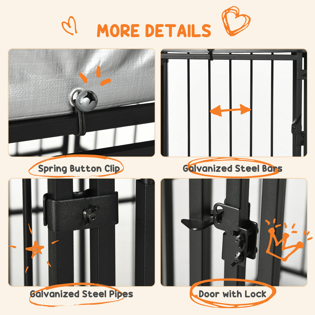 PawHut Galvanised Steel Outdoor House Heavy Duty Dog Kennel, Black