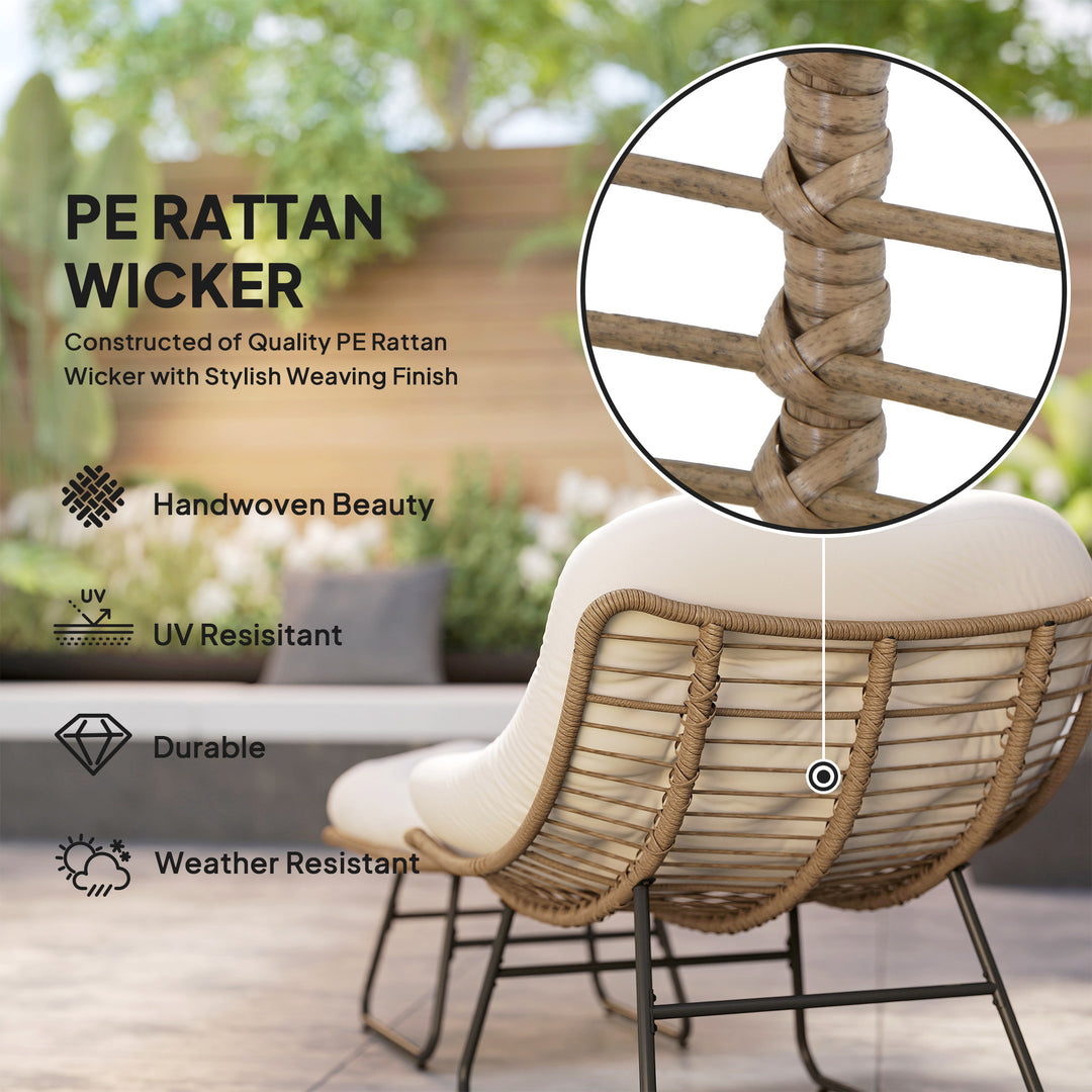 Outsunny Rattan Chair w/ Stool, Cushion, Adjustable Foot Pads, Natural