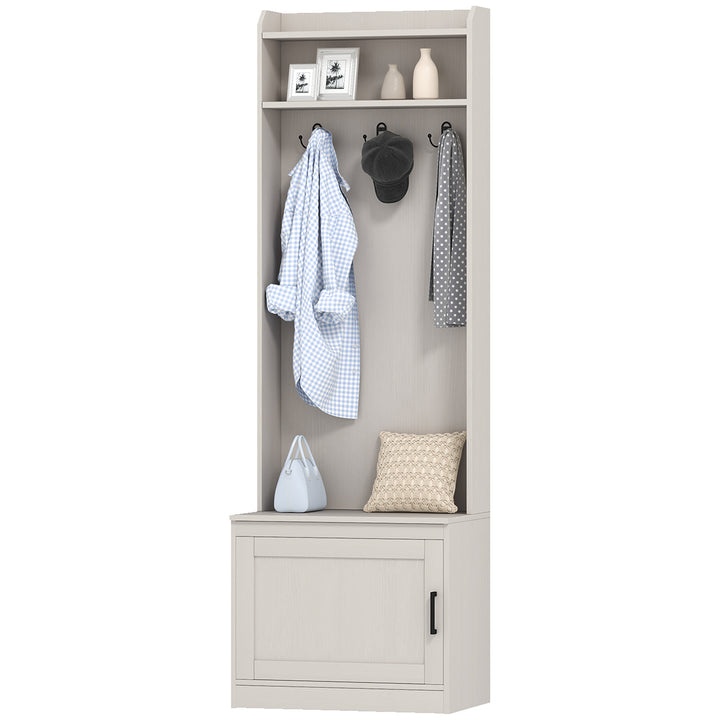 HOMCOM Modern Hall Tree with Shoe Storage Bench, Coat Rack and Shelves, White