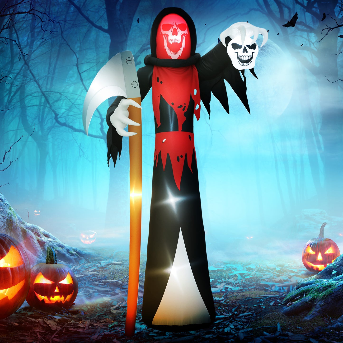Outsunny 12 FT Halloween Inflatable Grim Reaper, Blow Up Garden Decor with Built-in Lights for Halloween Party Indoor, Outdoor