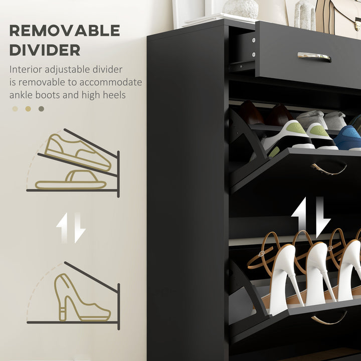 HOMCOM Narrow Shoe Storage with 2 Flip Drawers and Adjustable Shelves Shoe Cabinet Organizer for 12 Pairs of Shoes, White