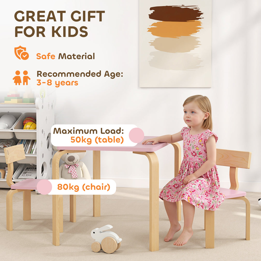 Qaba Kids Table and 2 Chair Set, Children Multi-Activity Furniture Set for Playing, Learning, Eating, Craft, Pink