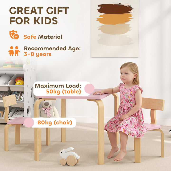 Qaba Kids Table and 2 Chair Set, Children Multi-Activity Furniture Set for Playing, Learning, Eating, Craft, Pink