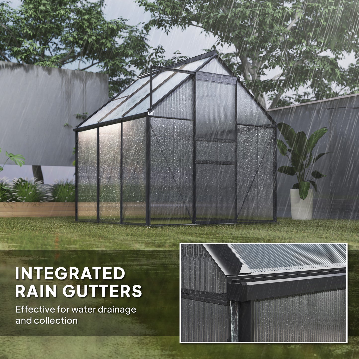 Outsunny 6' x 12' x 6.5' Walk-in Greenhouse, Polycarbonate Greenhouse with Adjustable Roof Vent, Base, Sliding Door, Clear