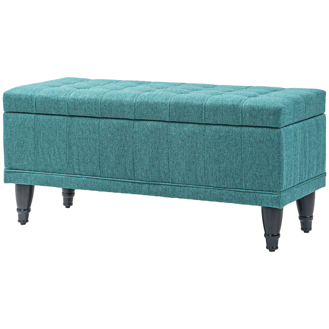 HOMCOM Storage Ottoman, Linen Fabric End of Bed Bench with Button Tufted Storage Bench for Bedroom, Green