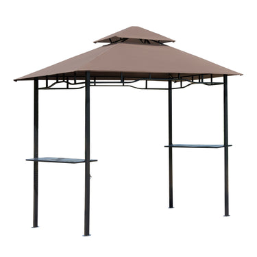 Outsunny 8' x 5' BBQ Grill Gazebo Tent with Double Tiered Canopy for Outdoor Sun Shade, Coffee