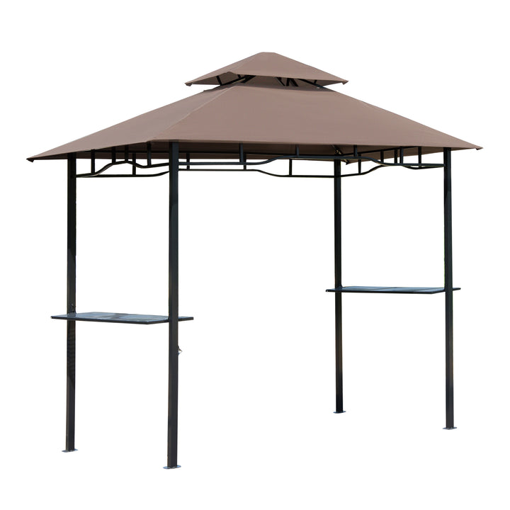 Outsunny 8' x 5' BBQ Grill Gazebo Tent with Double Tiered Canopy for Outdoor Sun Shade, Coffee