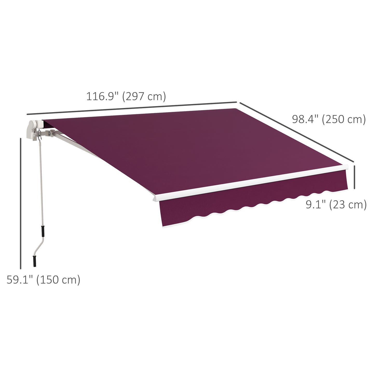 Outsunny 10' x 6.5' Manual Retractable Awning with LED Lights, Aluminum Frame Sun Canopies for Patio Door Window, Yellow/Grey