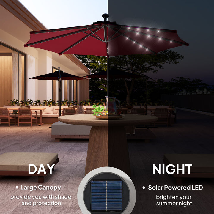 Outsunny 10ft Outdoor Cantilever Umbrella Banana Umbrella with Solar Lights and Adjustable Angle for Patio Backyard Turquoise