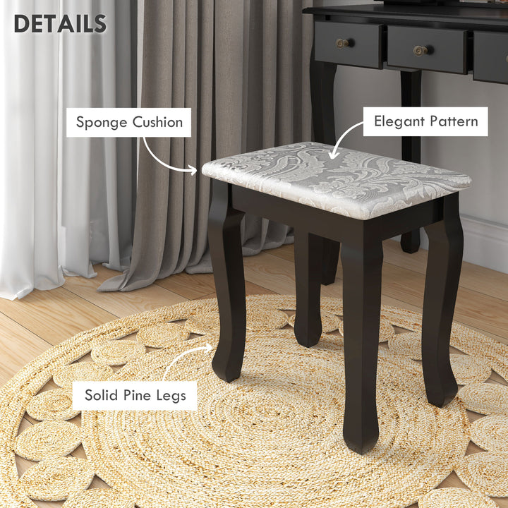 HOMCOM Vanity Table with Stool, Makeup Vanity with 360° Rotating Oval Mirror, 5 Drawers and Padded Seat, Dressing Table for Bedroom, Black