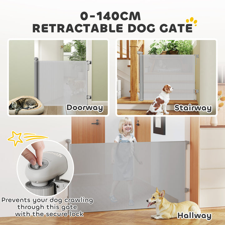 PawHut Retractable Dog Gate Extends Up to 55" Wide, 34" Tall, for Stairs, Doorways, Hallways, Indoor and Outdoor, Grey