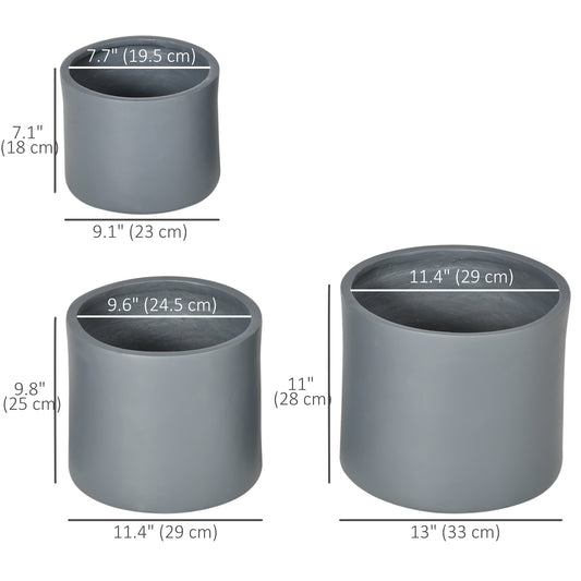 Outsunny Set of 3 Outdoor Planter Set, 13/11.5/9 in, Flower Pots with Drainage Holes, Outdoor Plant Pots for Patio, Yard, Garden