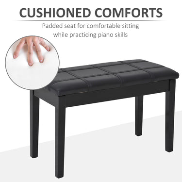 HOMCOM Classic Piano Bench Stool, PU Leather Padded Keyboard Seat with Rubber Wood Legs and Music Storage Compartment, Banded Seat, Black