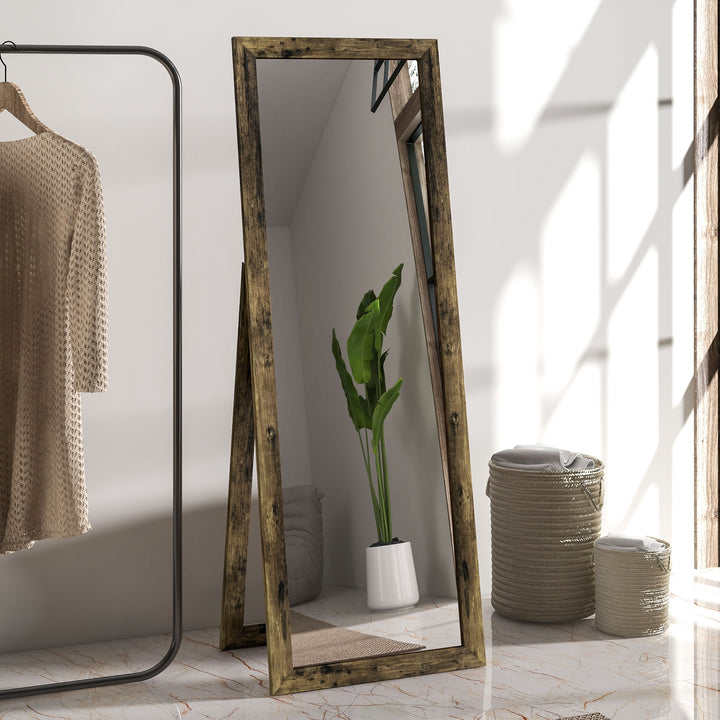 HOMCOM 58" x 20" Floor Standing Mirror, Full Body Mirror for Bedroom, Living Room, Rustic Brown