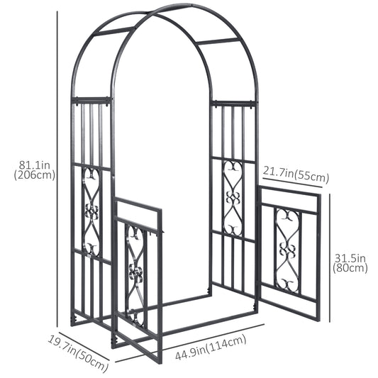 Outsunny 6.7 FT Steel Garden Arch with Gate Outdoor Courtyard Arbor for Climbing Vine Plants Lawn Backyard Decoration Dark Grey