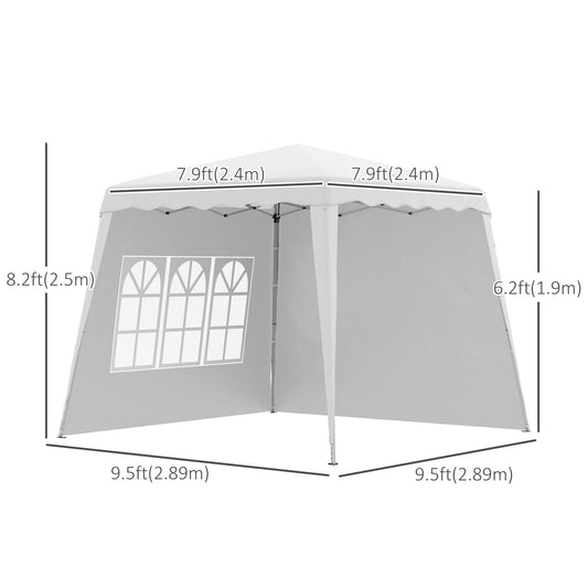 Outsunny Pop Up Canopy Tent with 2 Sidewalls, UV50+ Tents for Parties, Height Adjustable, with Carry Bag and Slant Legs, for Outdoor, Garden, Patio, 8 x 8ft Top / 9.5 x 9.5ft Base