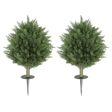 HOMCOM 24" Artificial Cypress Trees with Ground Stake, Set of 2 Artificial Plants for Indoor & Outdoor, UV Resistant, Green