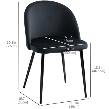 HOMCOM Modern Dining Chairs, Mid-Back Velvet-touch Upholstery Side Chair, Table Chair for Living Room, Dining Room, Black, Set of 4