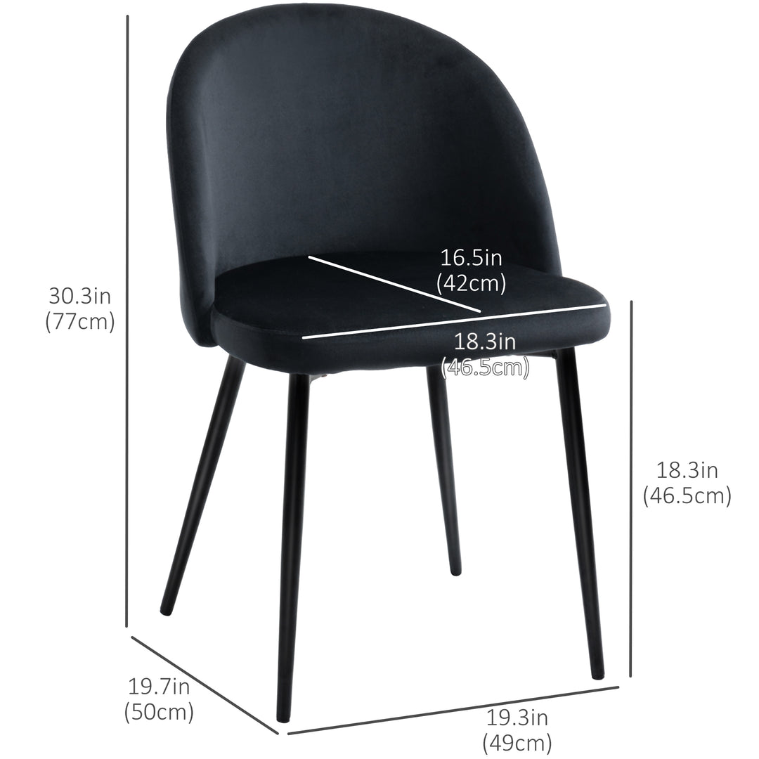 HOMCOM Modern Dining Chairs, Mid-Back Velvet-touch Upholstery Side Chair, Table Chair for Living Room, Dining Room, Black, Set of 4