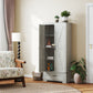 HOMCOM 72" Farmhouse Pantry Cabinet with Adjustable Shelves, Kitchen Pantry Cabinet with 2 Doors, Distressed Light Grey