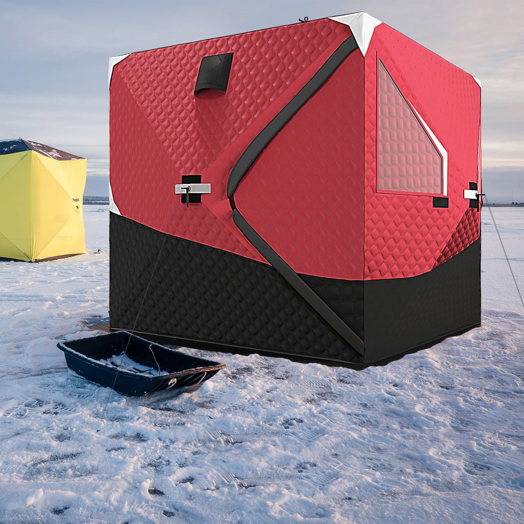 Outsunny 3-4 Person Insulated Ice Fishing Shelter, Pop up, with Oversized Doors, Windows, Vents and Carry Bag, for Low-Temp -22℉