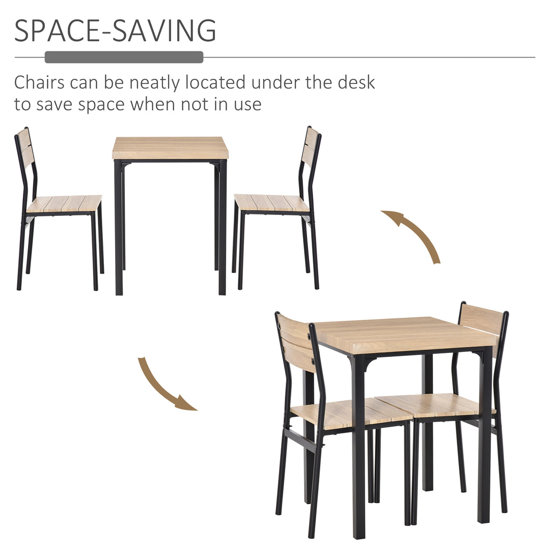 HOMCOM Dining Table Set for 2, 3 Piece Kitchen Table and Chairs with Metal Legs for Small Spaces, Natural Wood