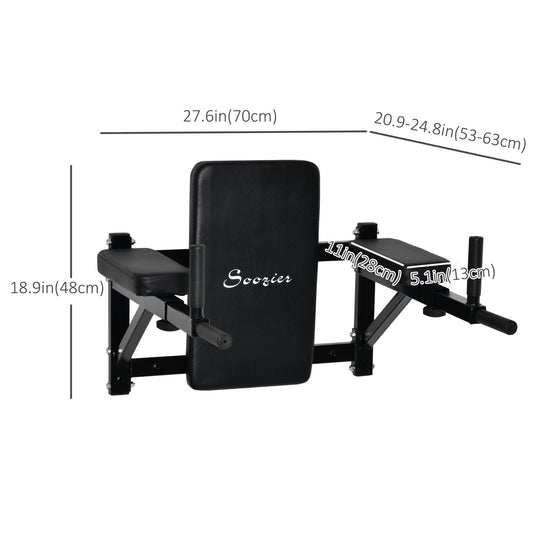Soozier Wall Mounted Dip Station Multi-Function Power Tower Set Home Gym Pull Up Bar Chin Up Exercise Bar Knee Raise Triceps Leg Dipping Raise Rack Black